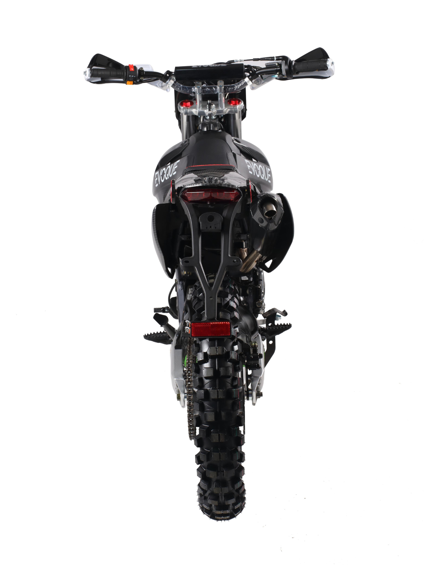 VQ-250RL dirt bike with knobby tires,
High-power 250cc engine dirt bike,
Evoque VQ-250RL front disc brakes and suspension