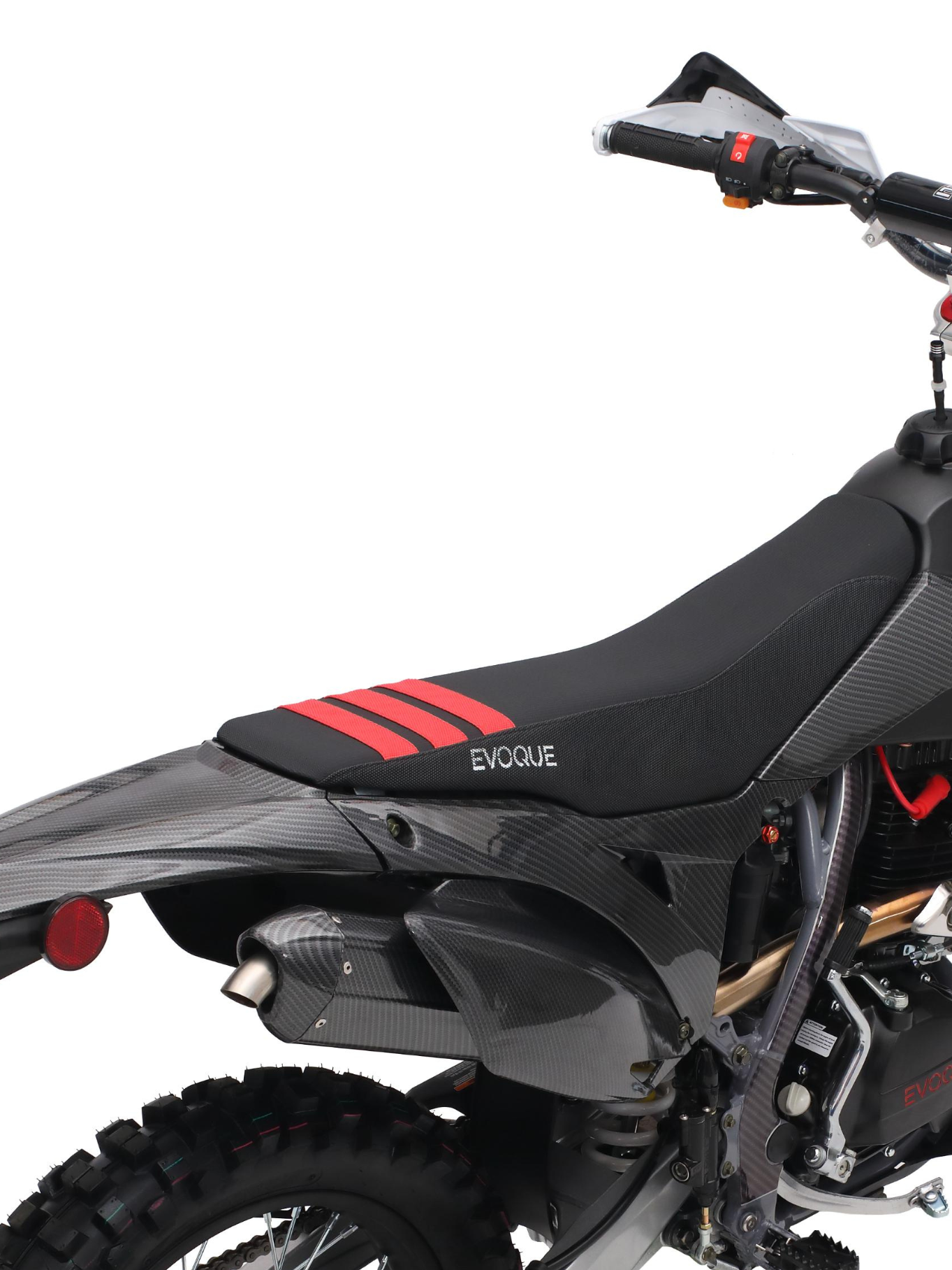 VQ-250RL dirt bike with performance exhaust,
Alloy wheels 250cc Evoque dirt bike,
Aggressive styling Evoque VQ-250RL