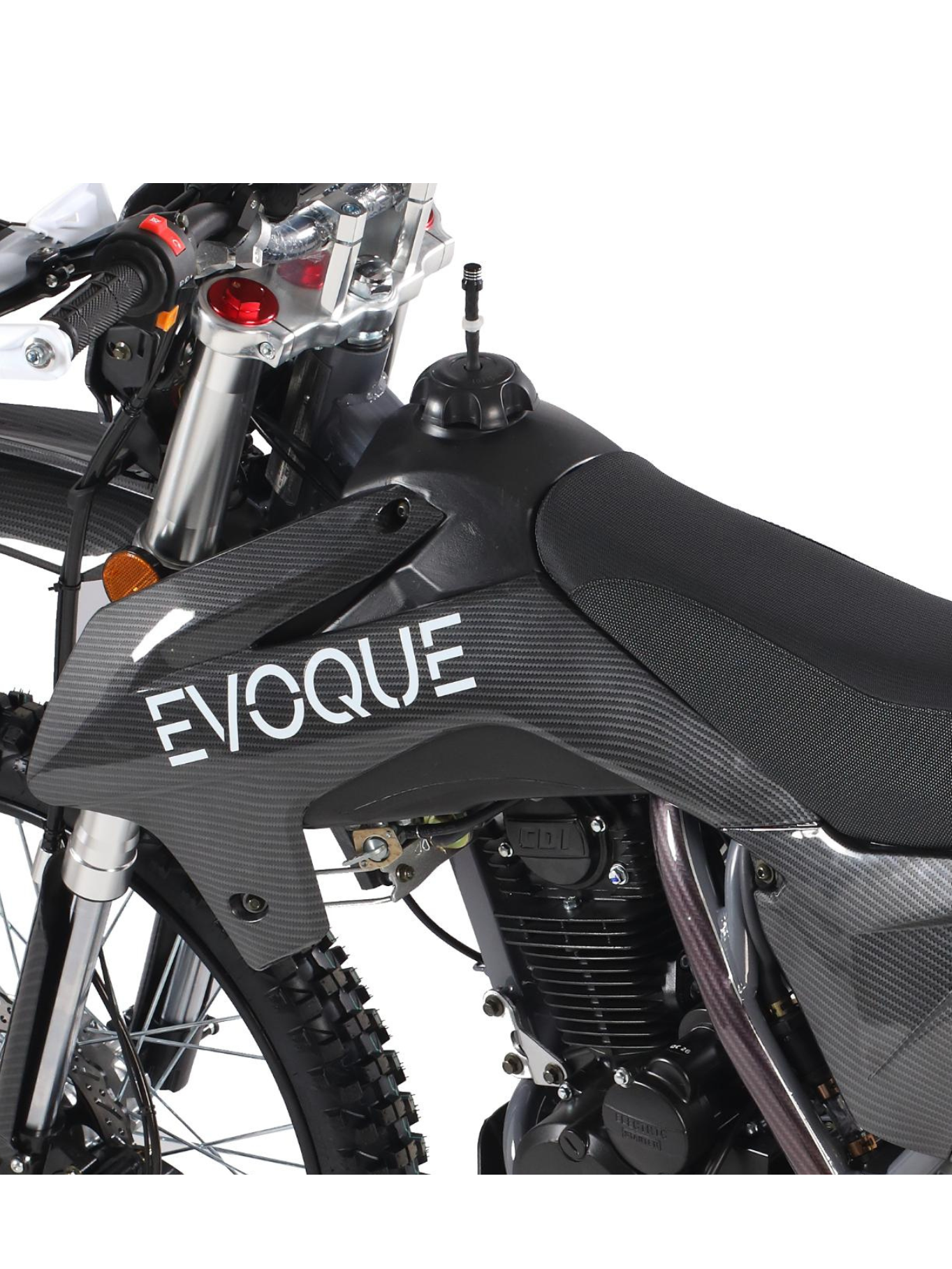 High-power 250cc engine dirt bike,
Evoque VQ-250RL front disc brakes and suspension,
Rear mono shock suspension VQ-250RL