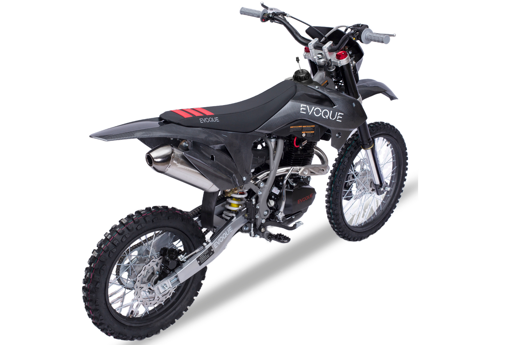 Evoque VQ-150RL dirt bike,
VQ-150RL 150cc off-road pit bike,
Front view of VQ-150RL motocross bike,
Side profile Evoque VQ-150RL dirt bike