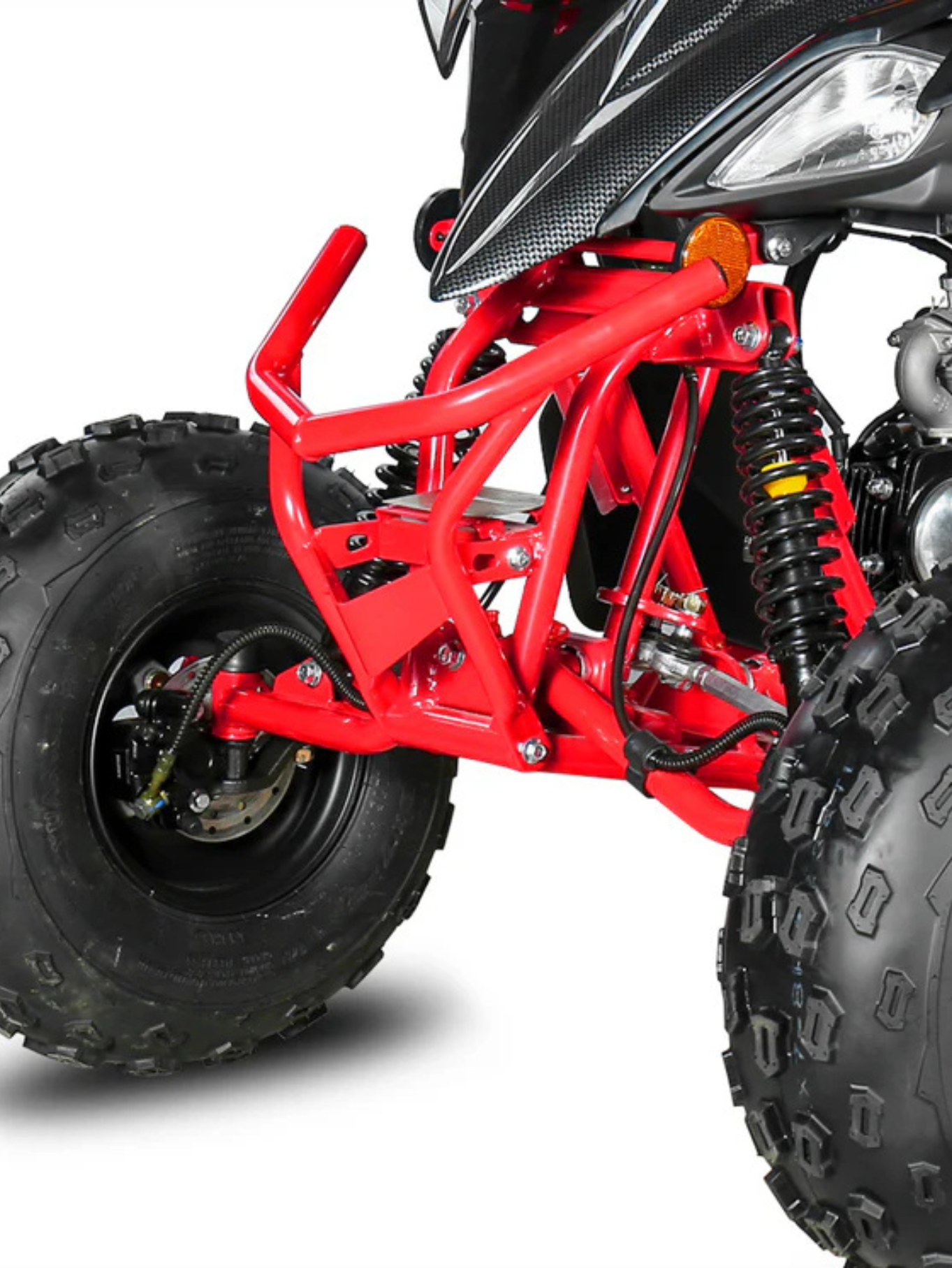 Trail-ready Evoque 125XR ATV parked on dirt,
Rugged design Evoque 125XR quad in Canada,
Evoque 125XR ATV with footrests and gear lever